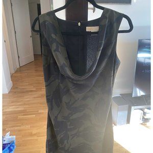 Michael Kors 100% pure silk cowl neck dress, Khaki Green & Black, size 4